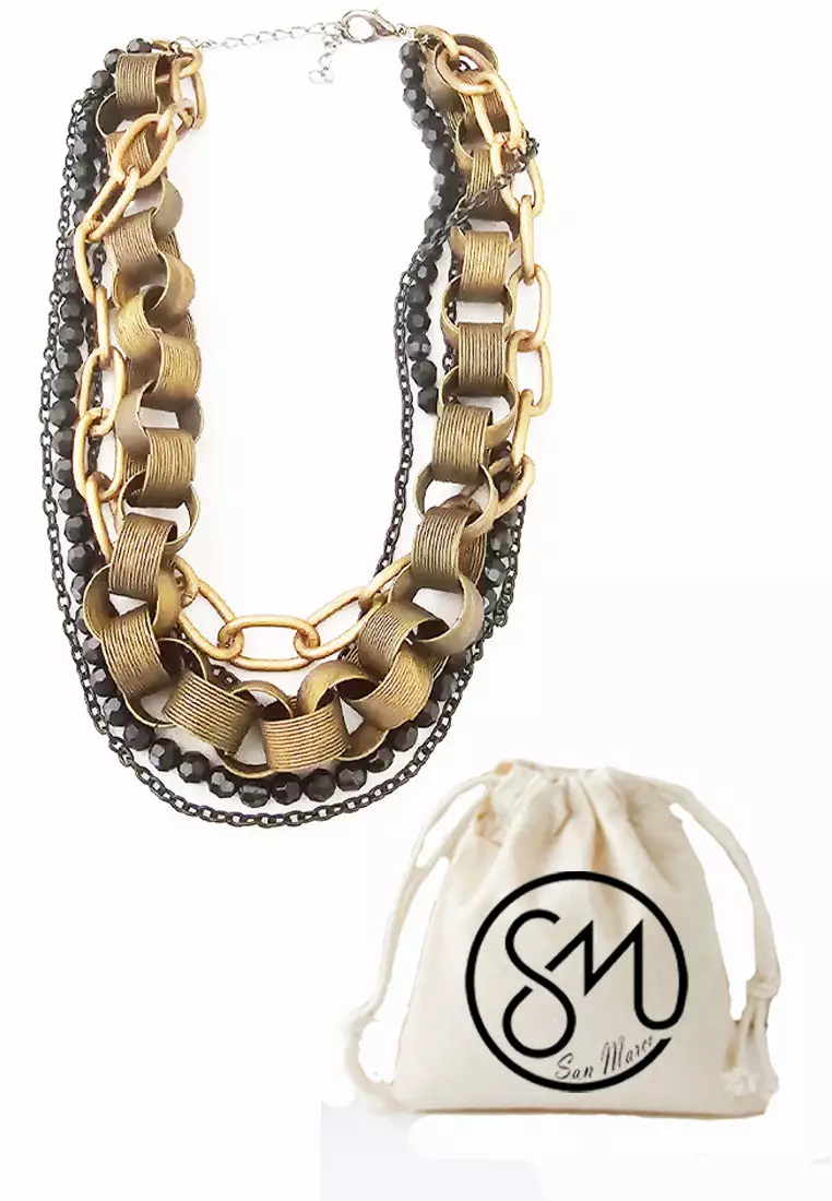 Women's Accessories Multilayer Chains Necklace Kalung Wanita Copper Gold & Black