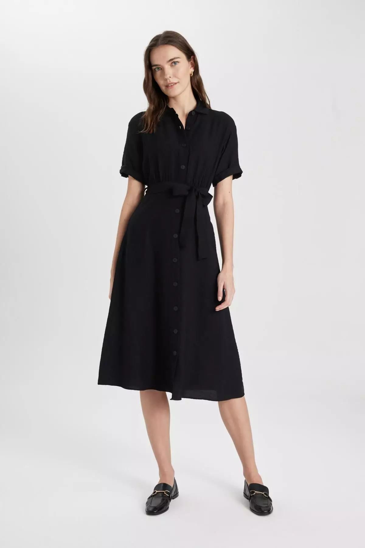 Midi Dress Collar Button Down Dress Jual DeFacto Shirt Collar