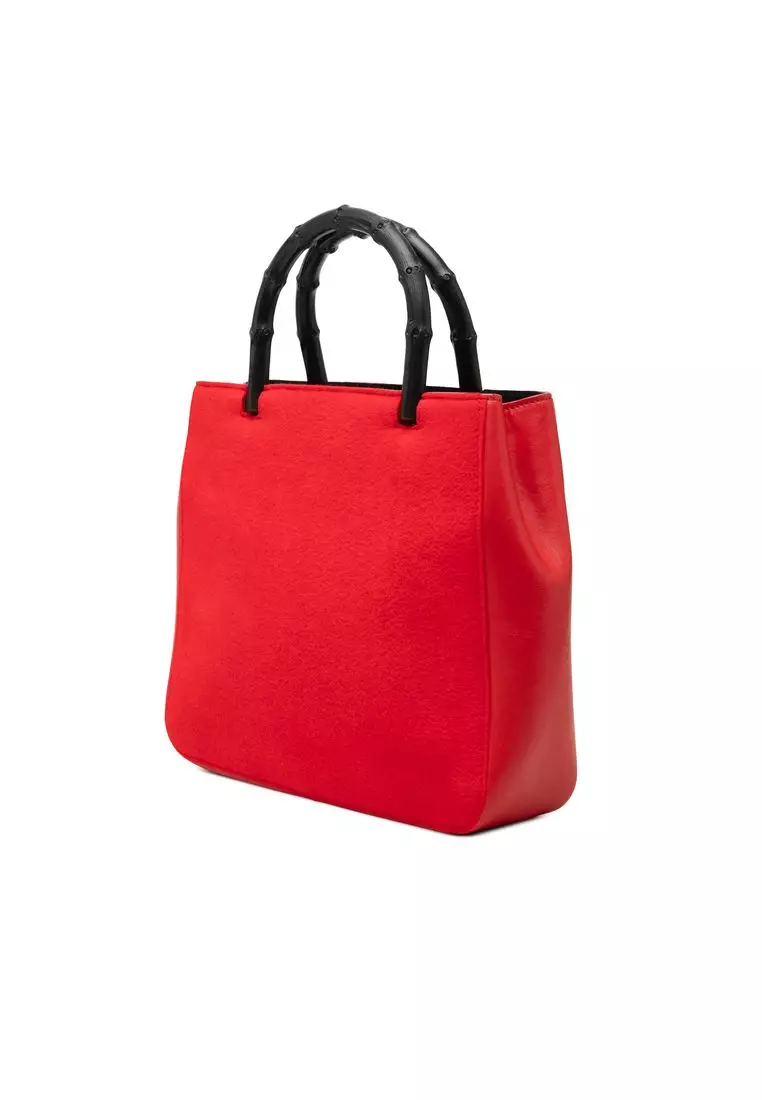 Pre-Loved Gucci Wool And Calfskin Bamboo Top Handle Bag