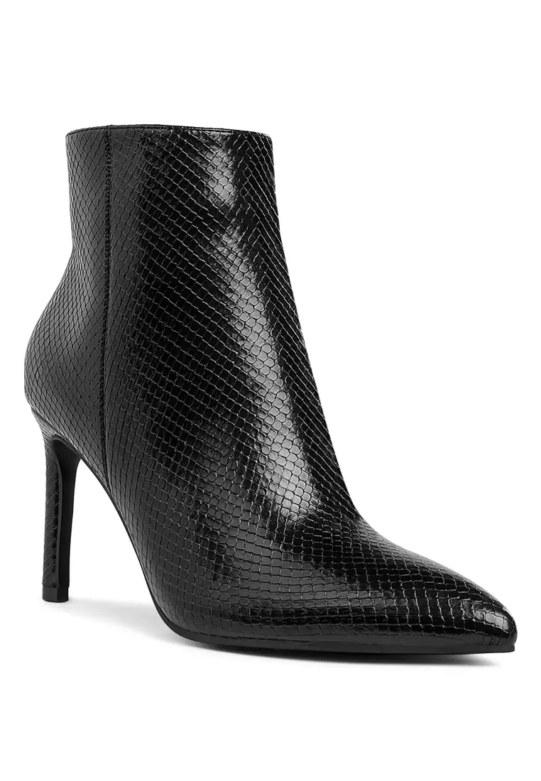 Textured Stiletto Heel Ankle Boots In Black