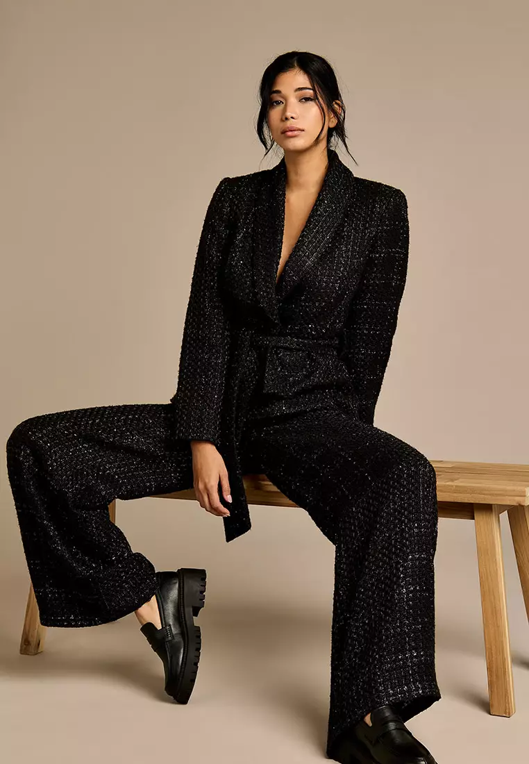 Claire Black Boucle Wide Leg Trouser