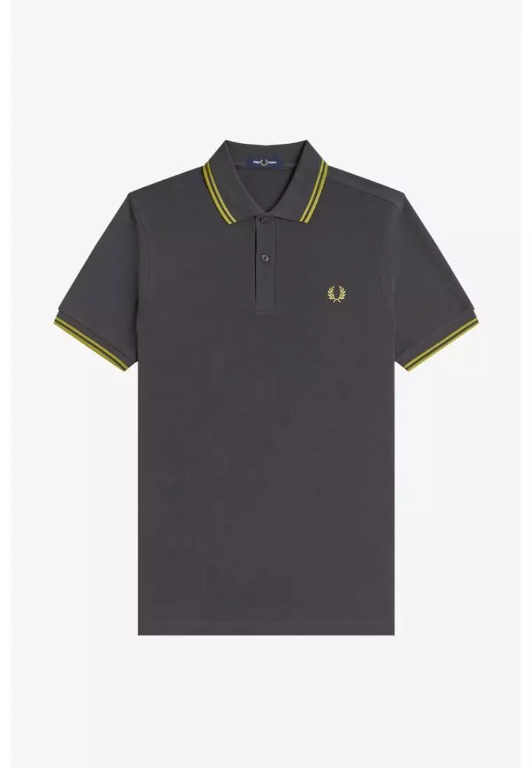 Fred Perry M3600 Twin Tipped Fred Perry Shirt (Anchor Grey / Tennis Ball Yellow / Tennis Ball Yellow)