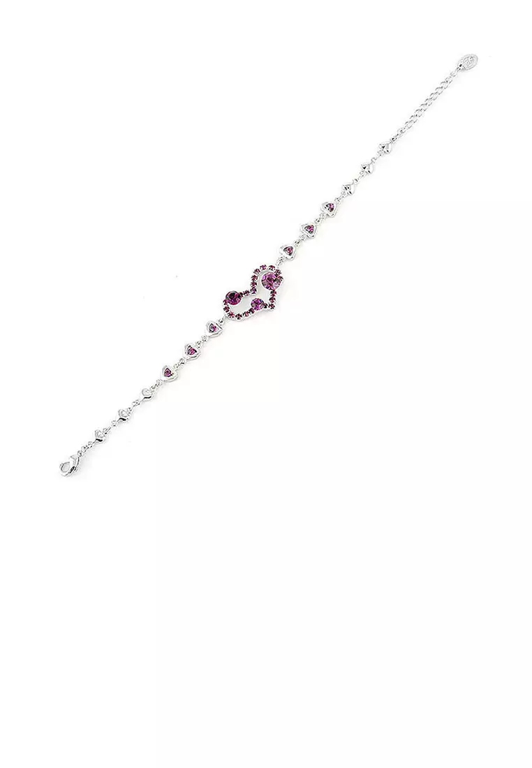 Genuine Love Heart Shape Bracelet with Purple Austrian Element Crystals and CZ Beads