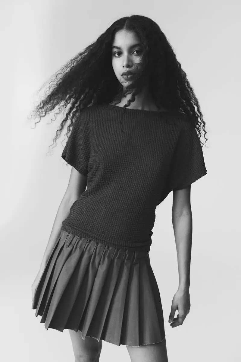 Batwing-sleeved jersey top