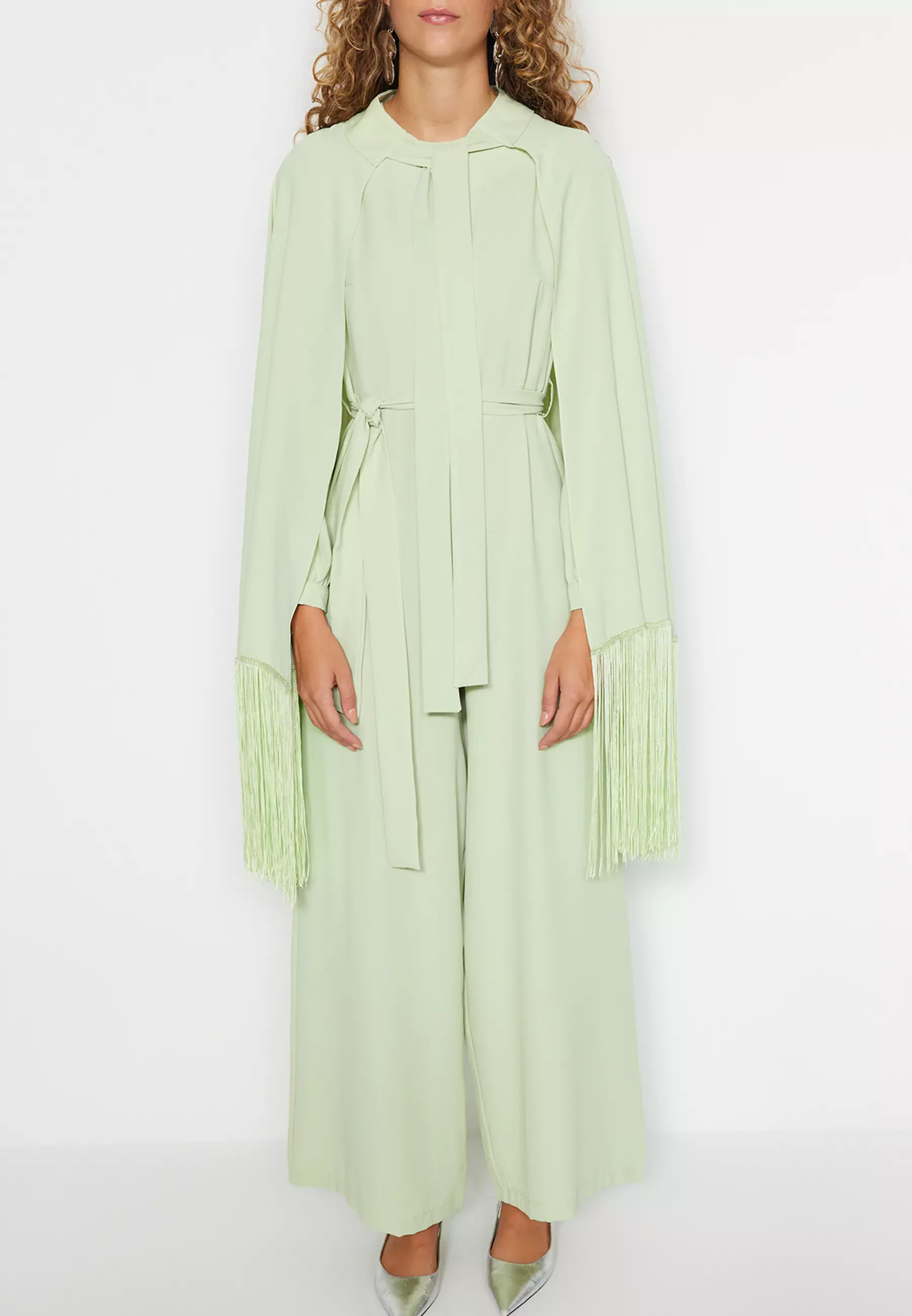 Tasseled Cape-Jumpsuit Evening Wear Suit