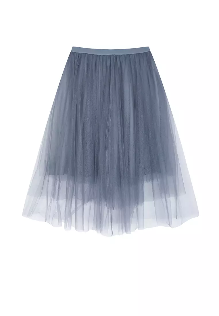Blended Seersucker A-Line Mid-Length Waist Skirt