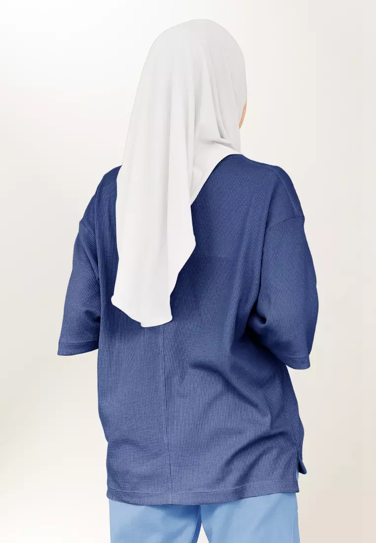Zelena - Waffle Tshirt Basic | Kaos Waffle | Atasan Casual Sporty - Navy Blue