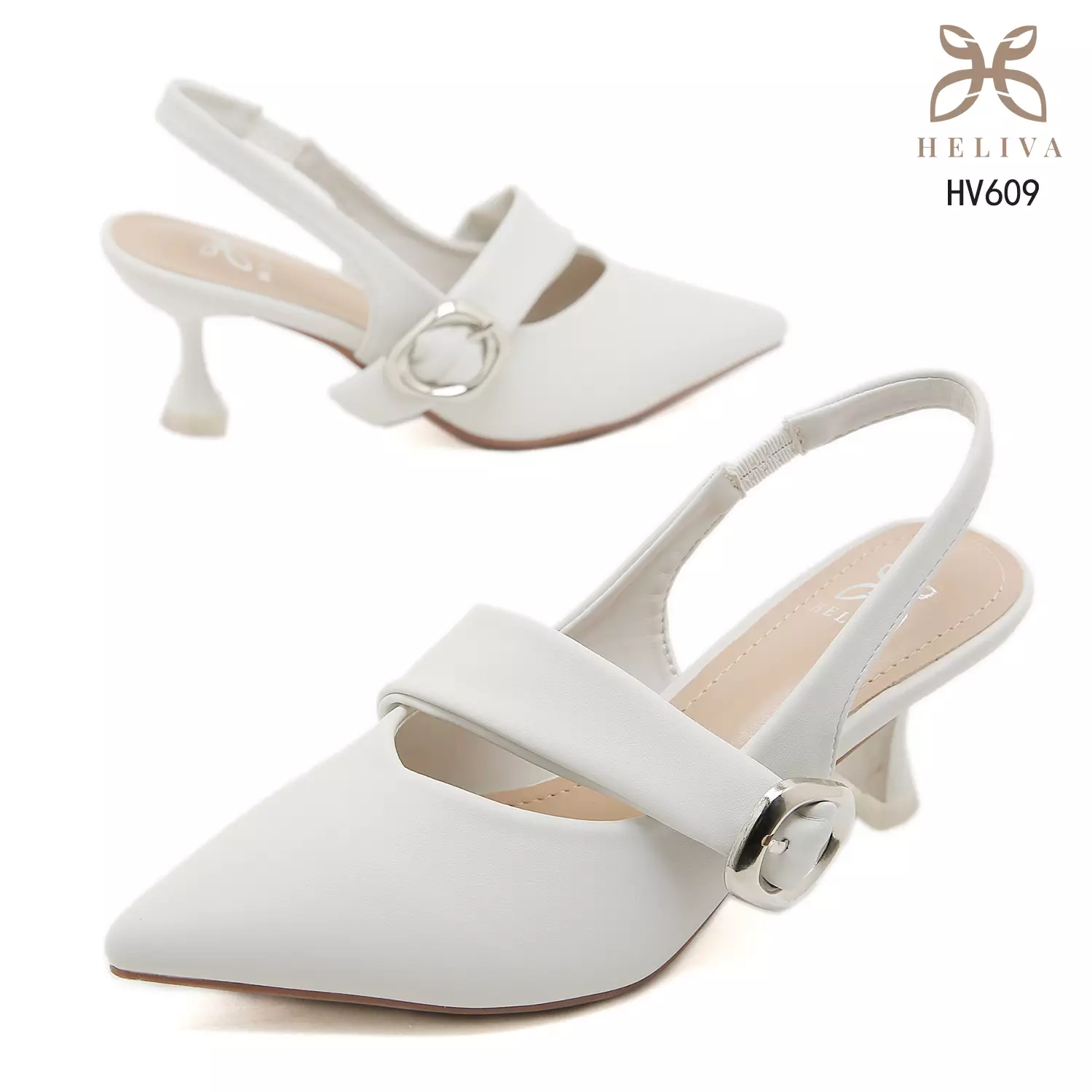HELIVA LORELIA 6cm Slingback Heels Minimal Buckle Accent & Refined Pointed Toe HV609