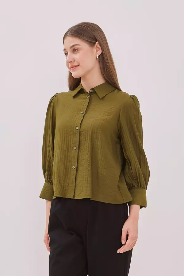 MINIMAL - Baverlie - Blus Motif Garis - Dark Olive Colour Olive_Dark