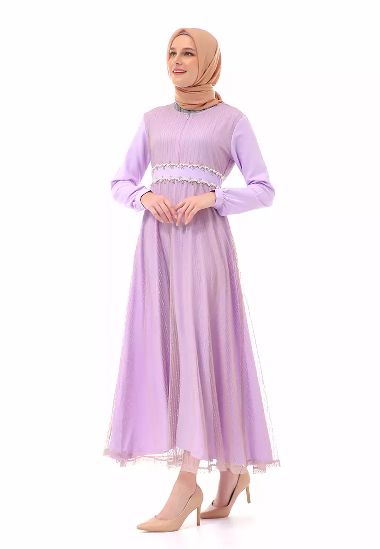Oriza Long Dress Wanita High Quality Premium - Lilac