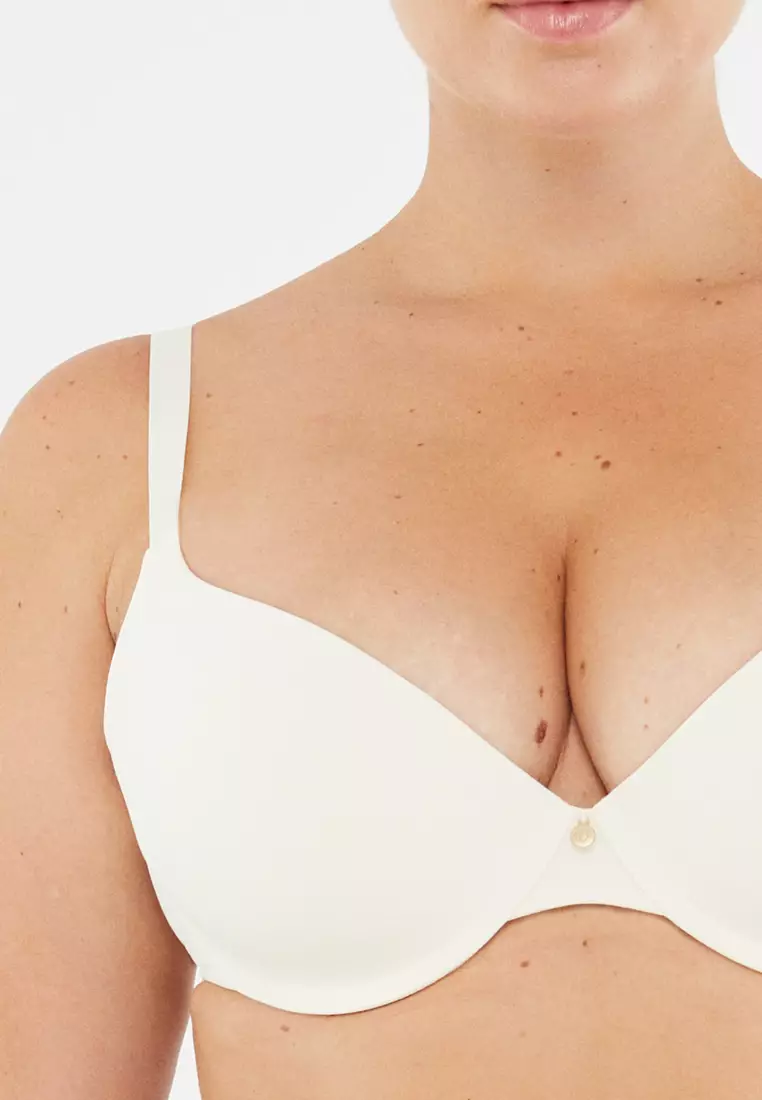 Ecru Basic T-shirt Bra, Full-Cup, Underwire, Underwear for Women