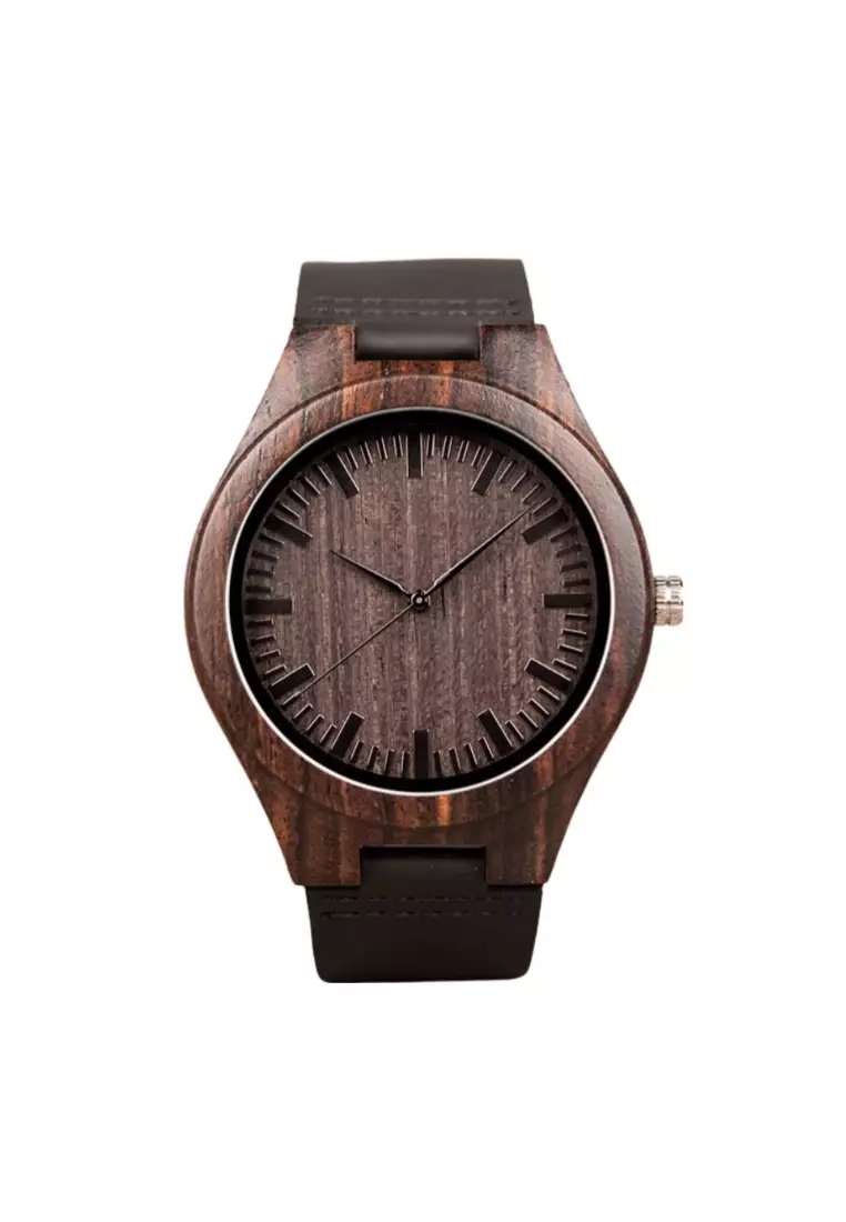 Ebony leather strap quartz watch
