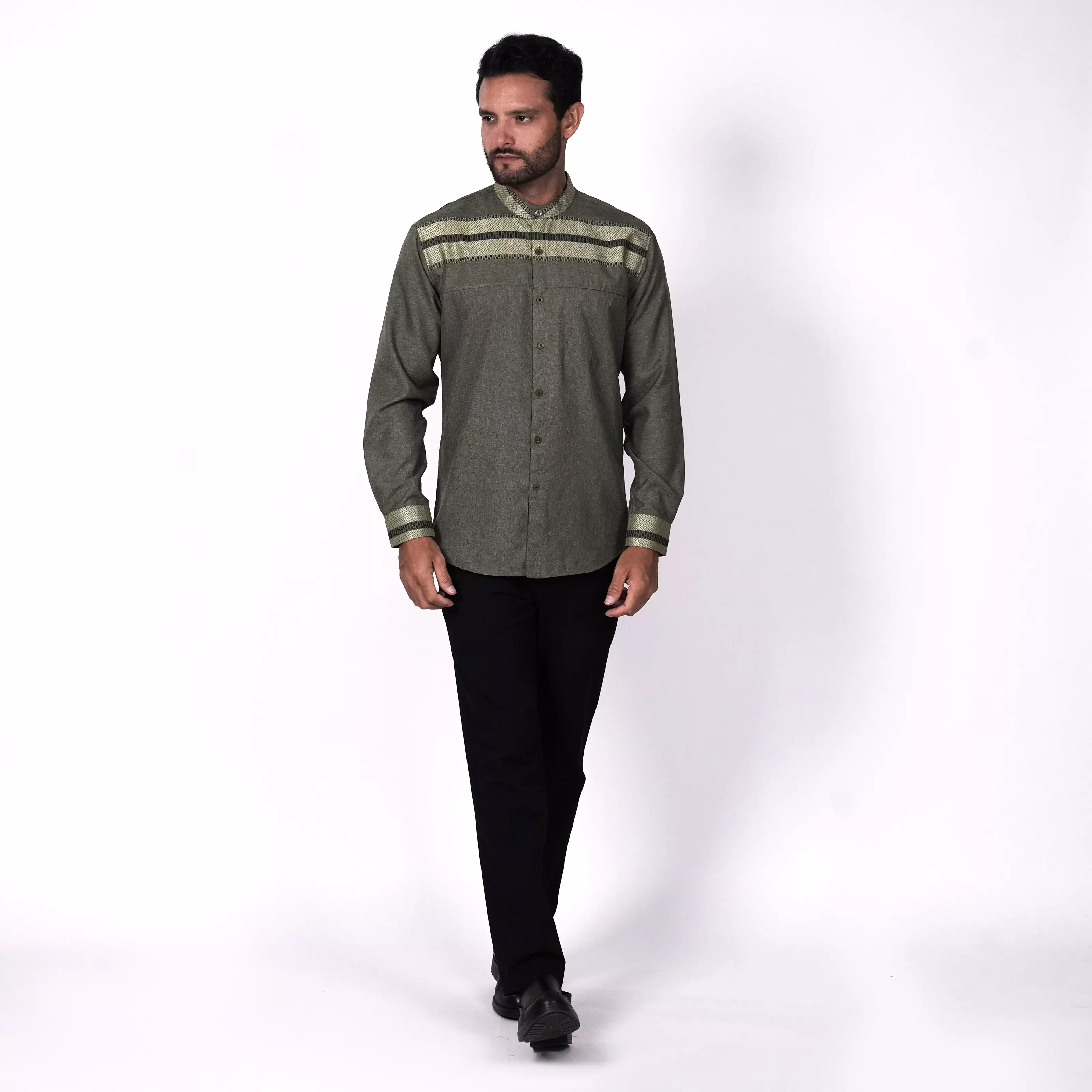 Casella Baju Koko Pria Lengan Panjang Horizontal Design | Koko Lengan Panjang Hadid 9025 Olive Grey