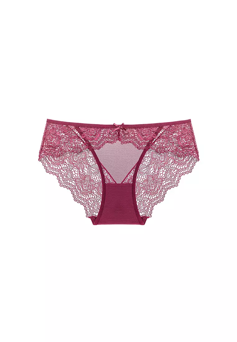 Buy ZITIQUE Women's 3/4 Cup Gathered Lace Lingerie Set (Bra And Underwear)  - Wine Red 2024 Online