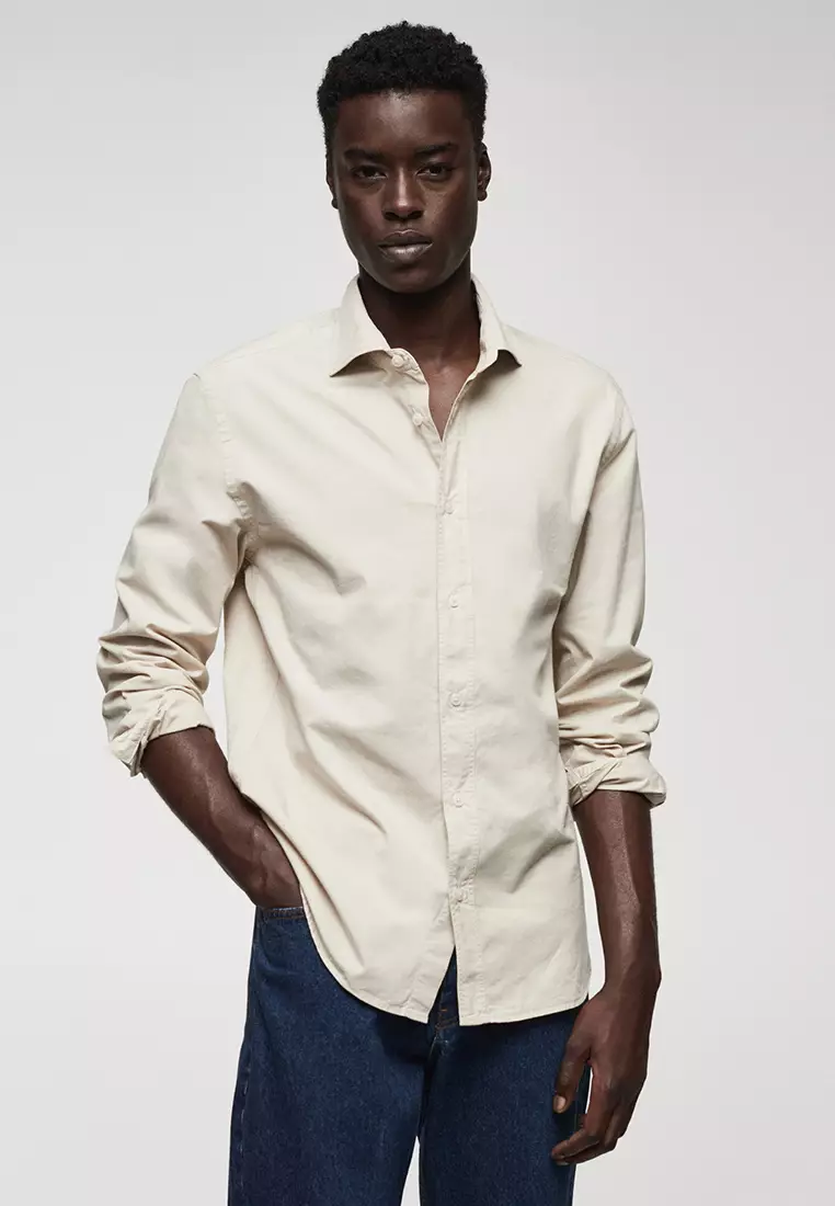 Slim Fit Premium Cotton T-shirt - Light beige melange - Men