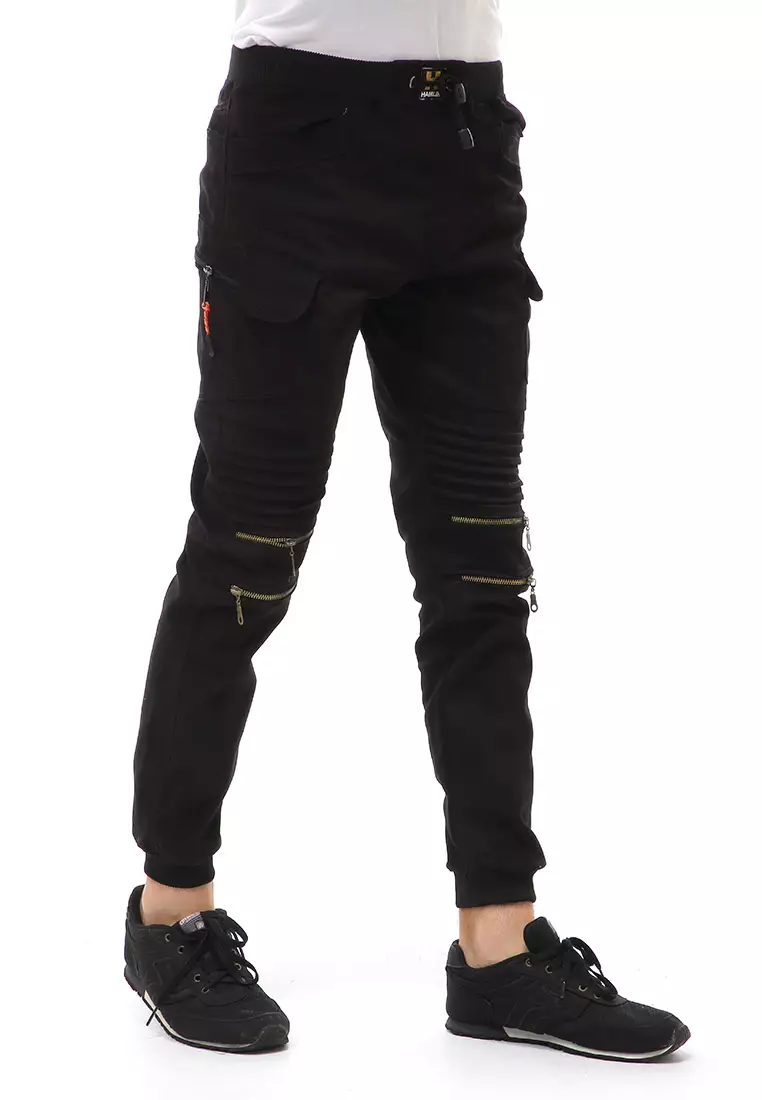 Locko Celana Panjang Jogger Cargo Pria Resleting Material Cotton Twill ORIGINAL - Black