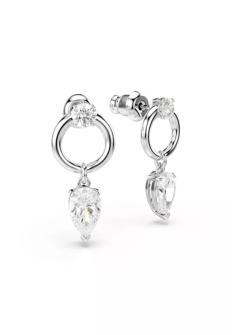 Mesmera drop earrings, Mixed cuts, White, Rhodium plated