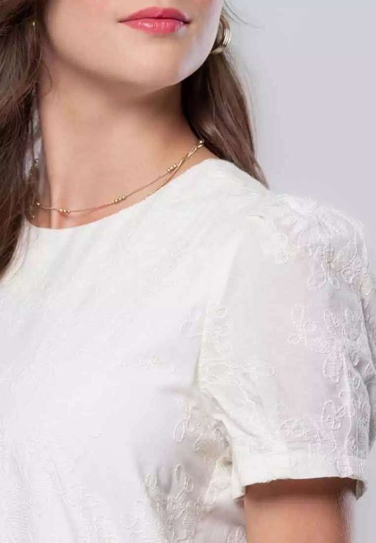 Nivara Eyelet Shift Dress with Puff Sleeve