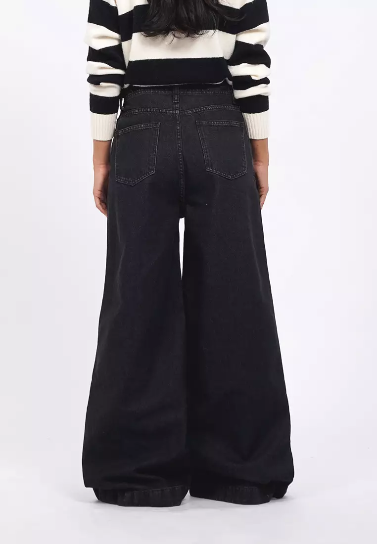 Tirajeans Wide Leg Denim Pants 7-LLDWSEA126A153 Black