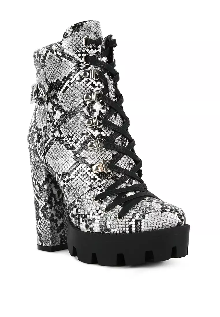 White and black deals snakeskin booties