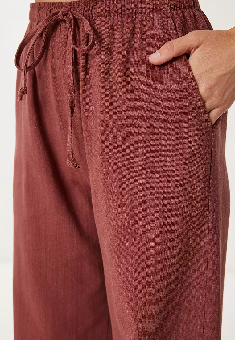 Women's Burgundy Linen Vest Pants Suit No00025