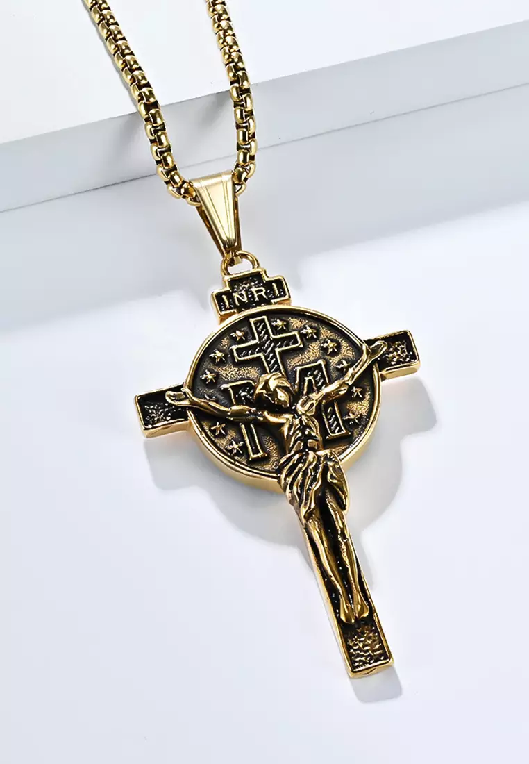 Titanium Steel INRI Cross Pendant Necklace JW QF-DZ641