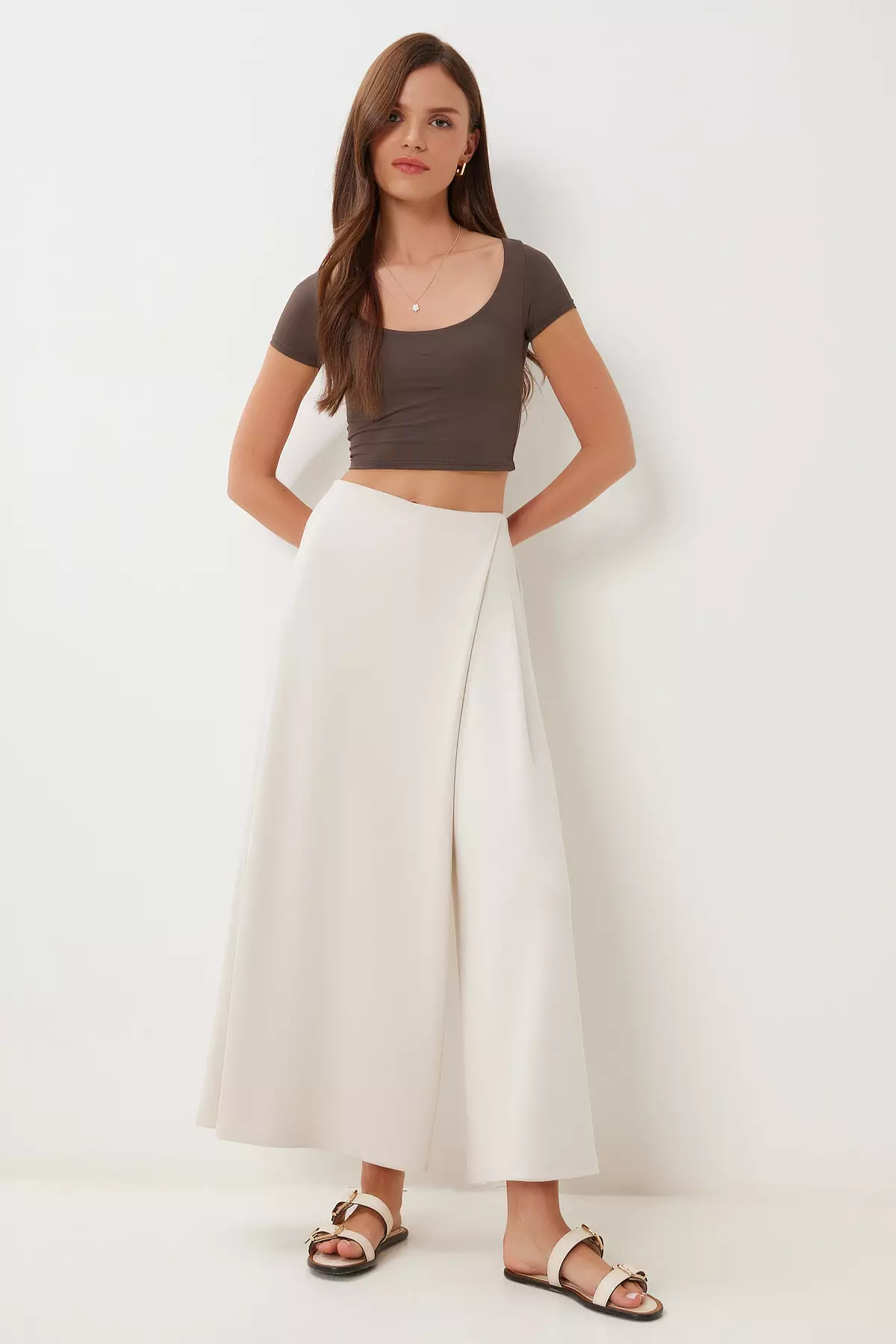 Women's Stone Skirt Look Flexible Knitted Baggy Trousers Cr00520