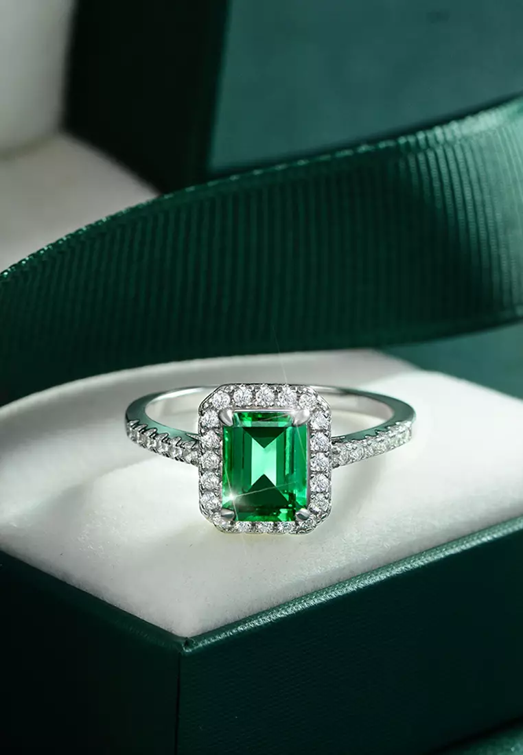 Cincin Wanita Kristal hijau Berlian Wanita Fashion Jewelry Anti luntur Ring