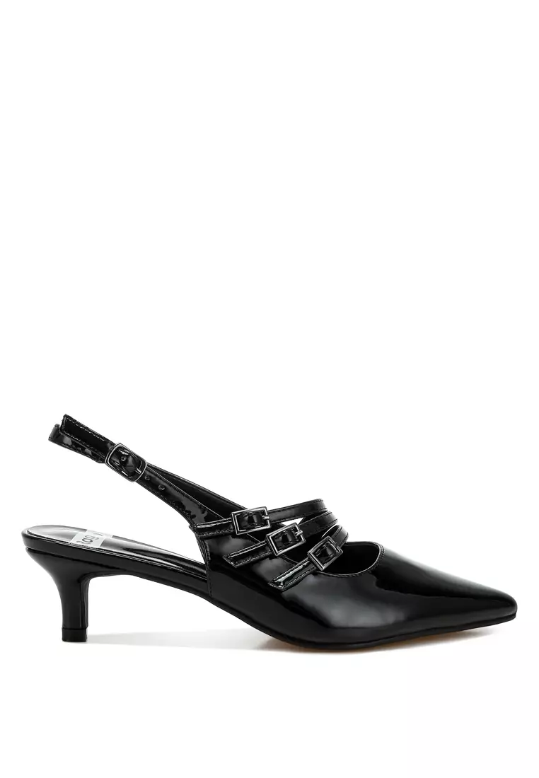 Triple Strap Slingback Sandals in Black