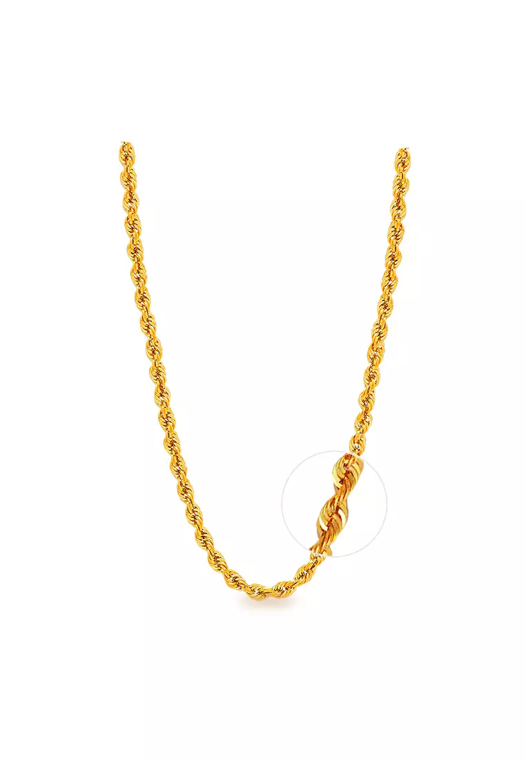 916/22K Gold Hollow Rope Chain Necklace R004 (2.65MM, 52CM)