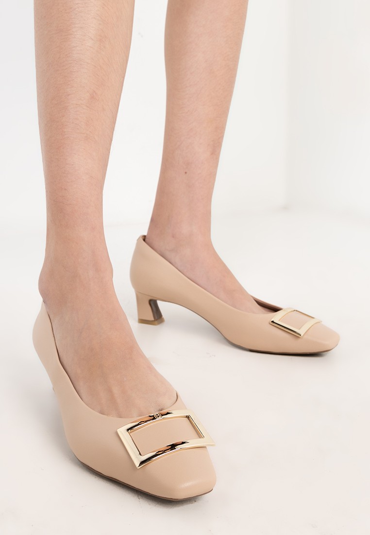 Hope Rosa Dixie Nude Gold Buckle Square Toe Pumps