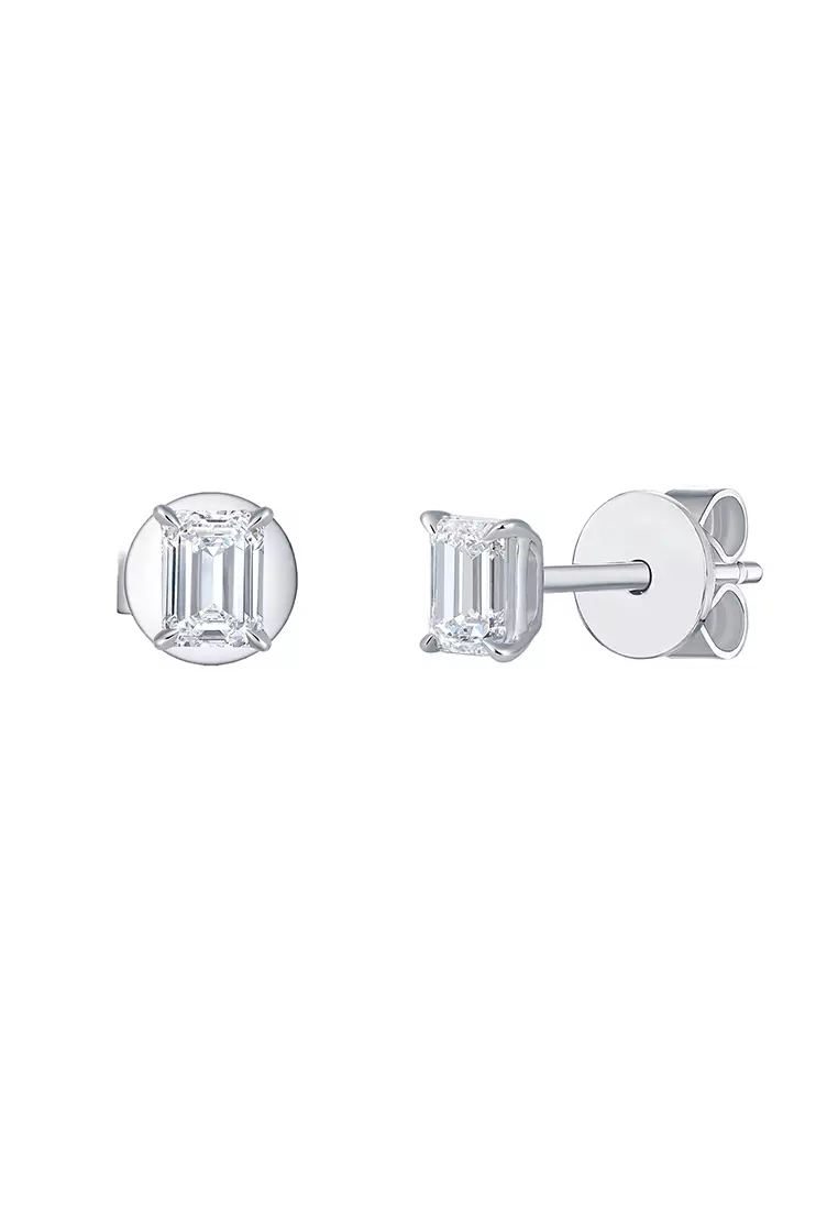 Smiling Rocks Lab Grown Diamond 0.75ct Emerald Solitaire Stud Earrings ...