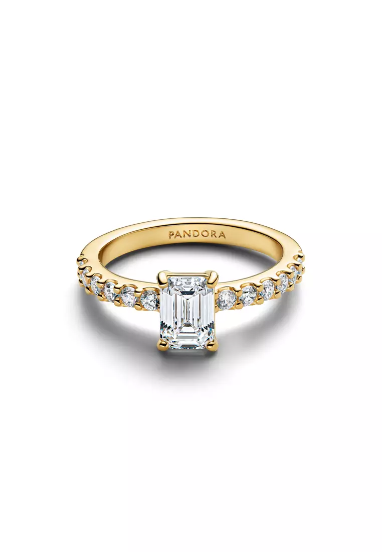 Pandora 14K Gold Plated Rectangular Sparkling Halo Ring