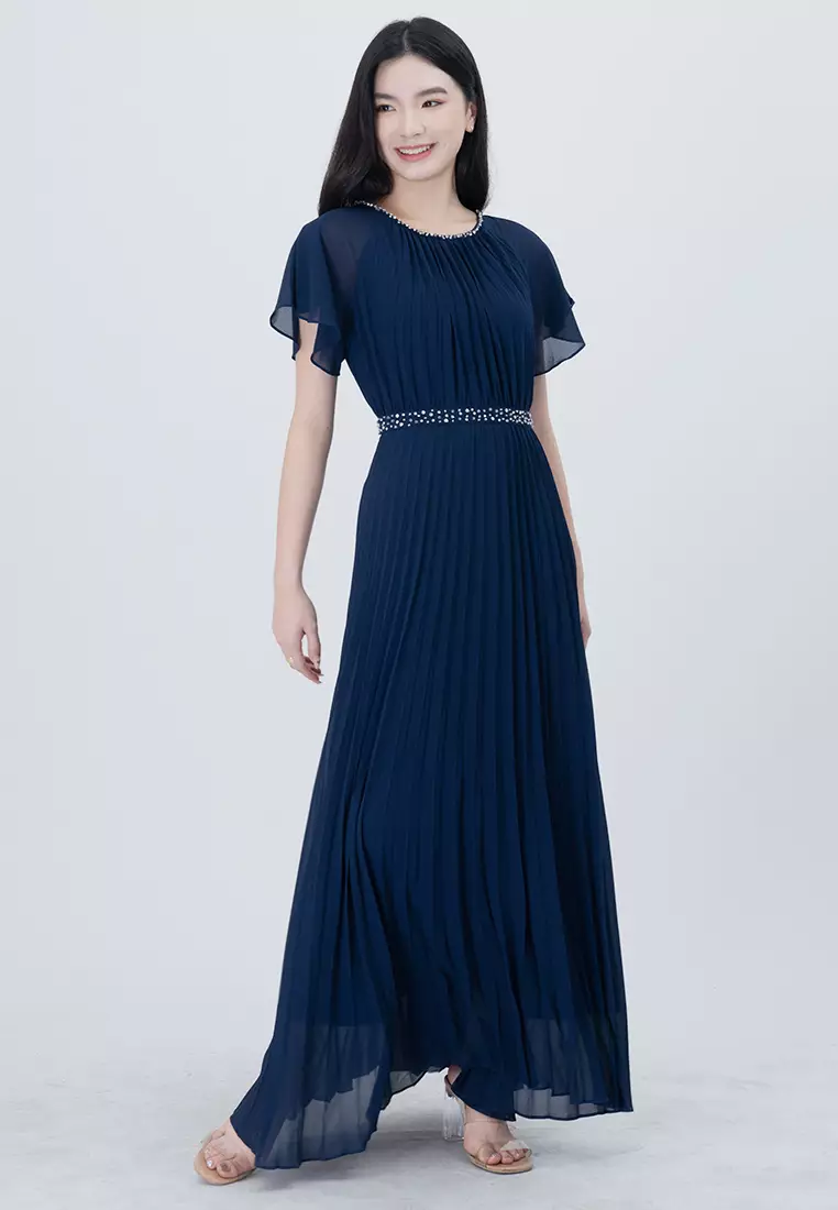 雪纺亮片腰部连衣裙