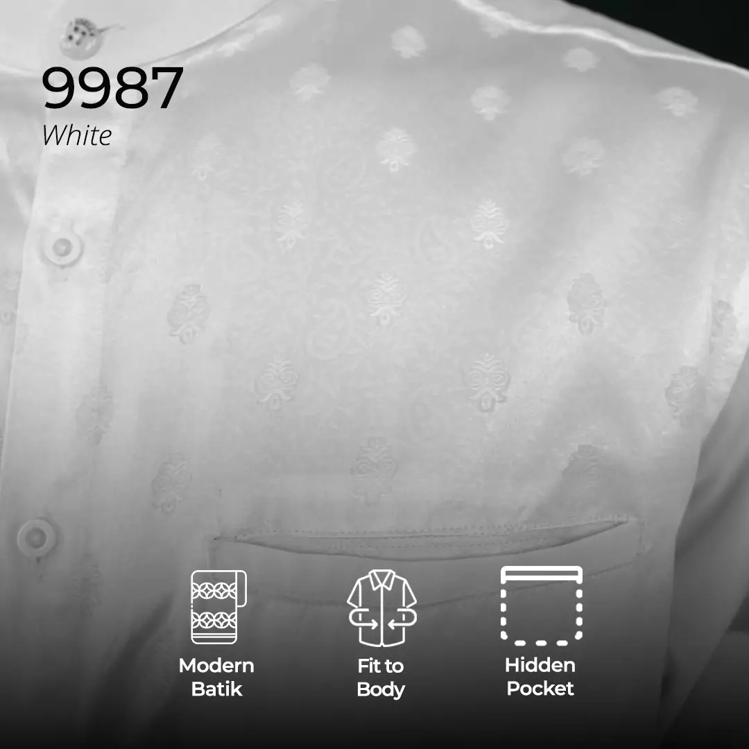 Casella Baju Koko Pria Lengan Panjang | Baju Koko Batik Jeddah 9987 White