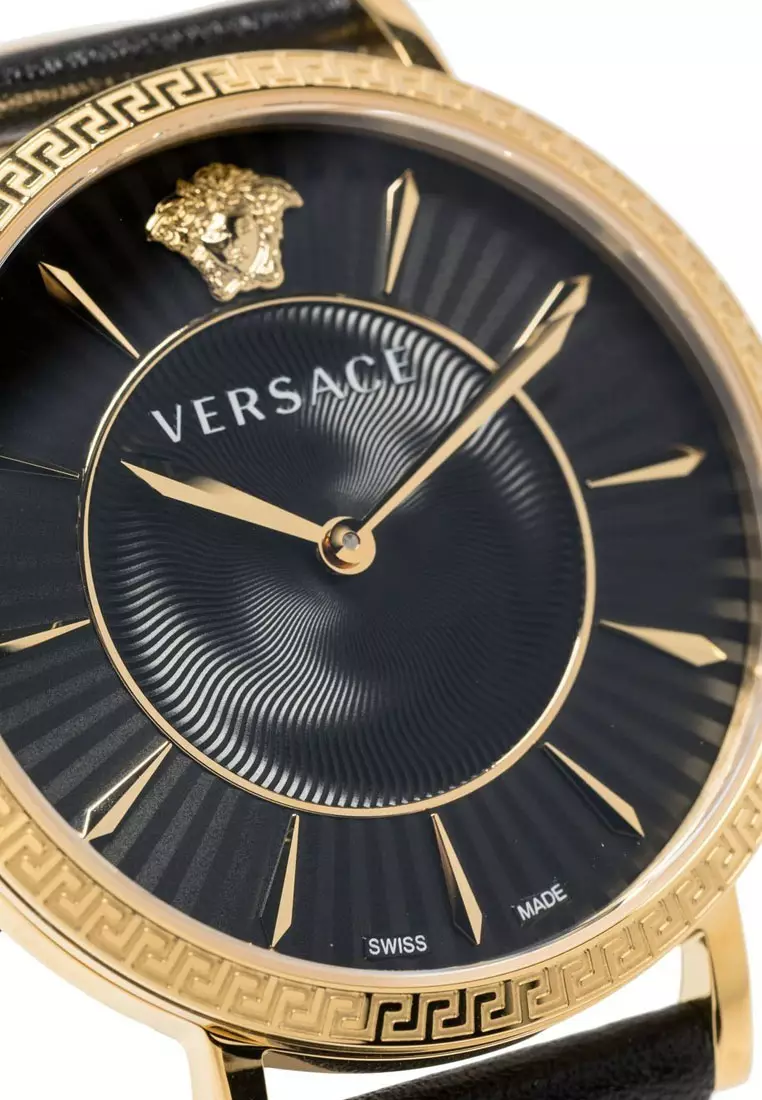 Versace V-Eternal Black Leather Analog Quartz Watch For Women VEJL00222