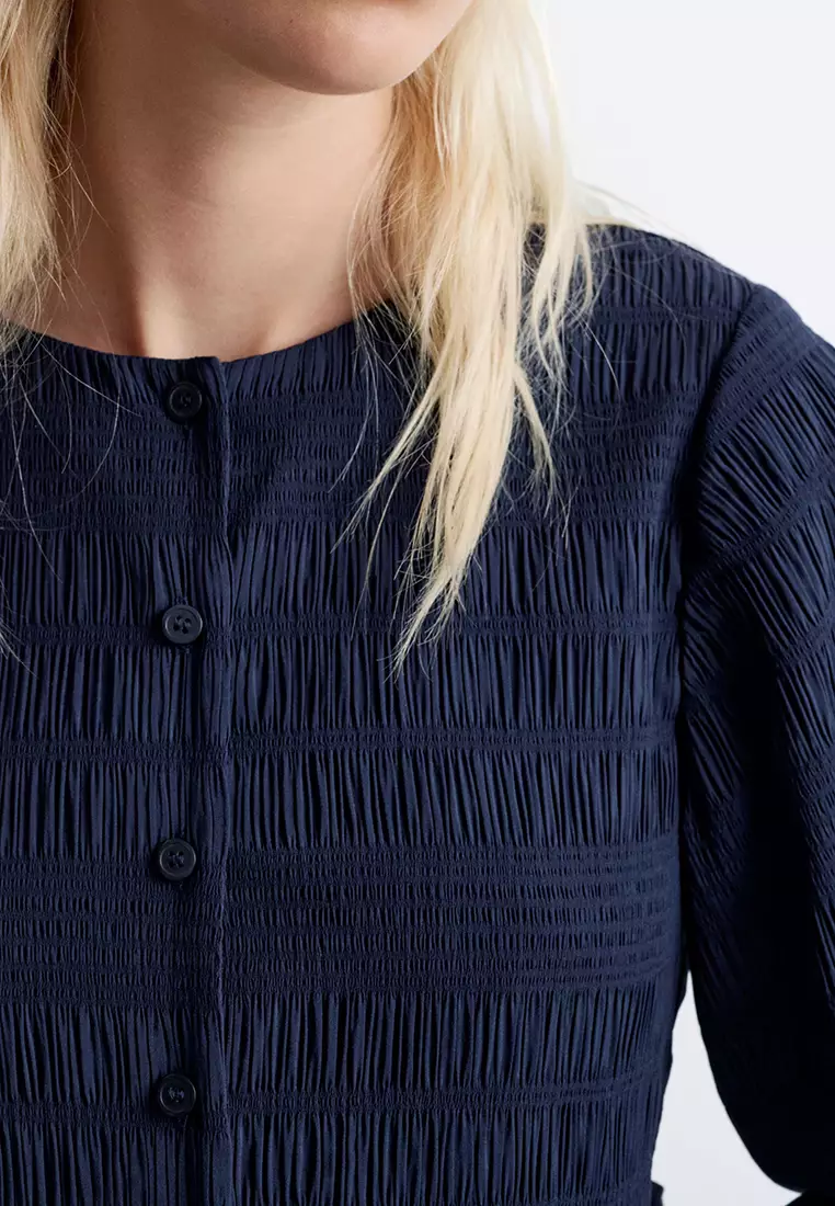 Smocked Balloon-Sleeved Mini Dress