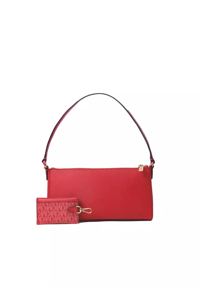 Michael Kors Vincent Pochette Shoulder Bag With Signature Logo Card Case In Bright Red 35F4G2VC6L