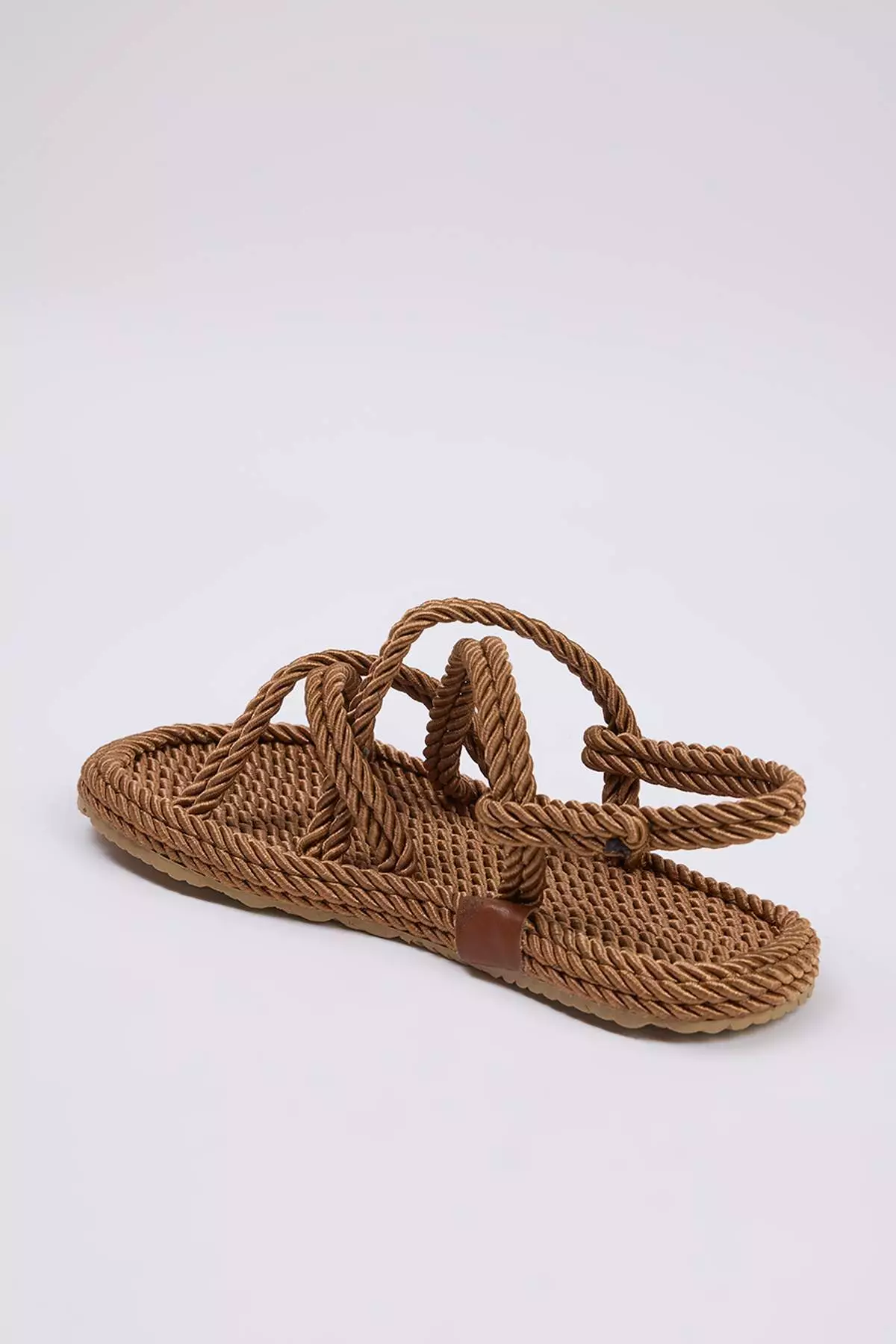 Brown Cross Strap Rope Drawstring Women's Straw Sandals Takss25Sd00056