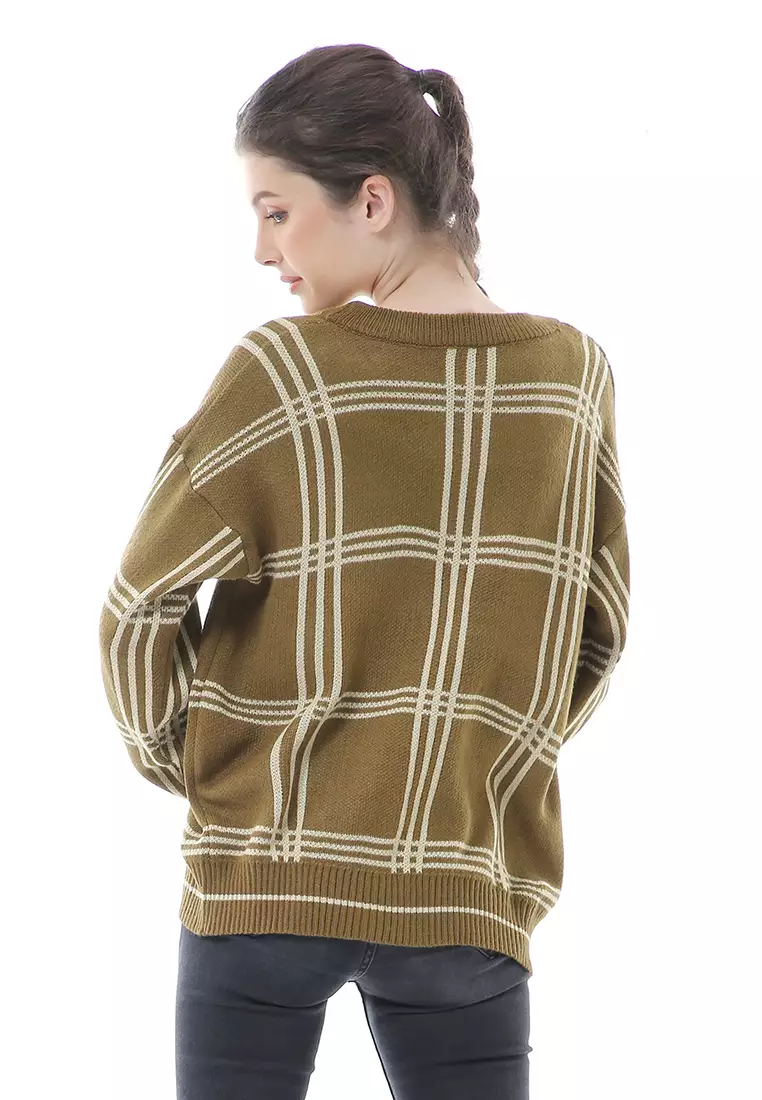 Eshika Cardigan Rajut Oversize Motif Kancing Tebal High Quality - Bronze