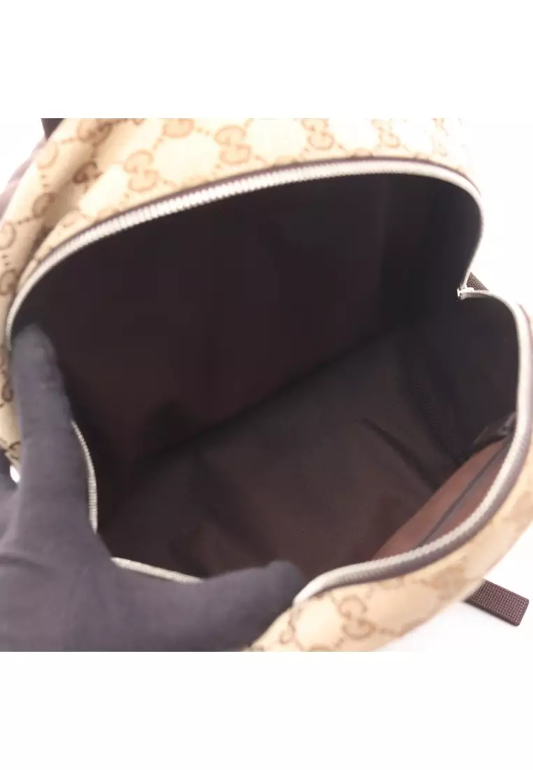 Pre-Loved Gucci GG canvas Backpack rucksack canvas leather beige Dark brown