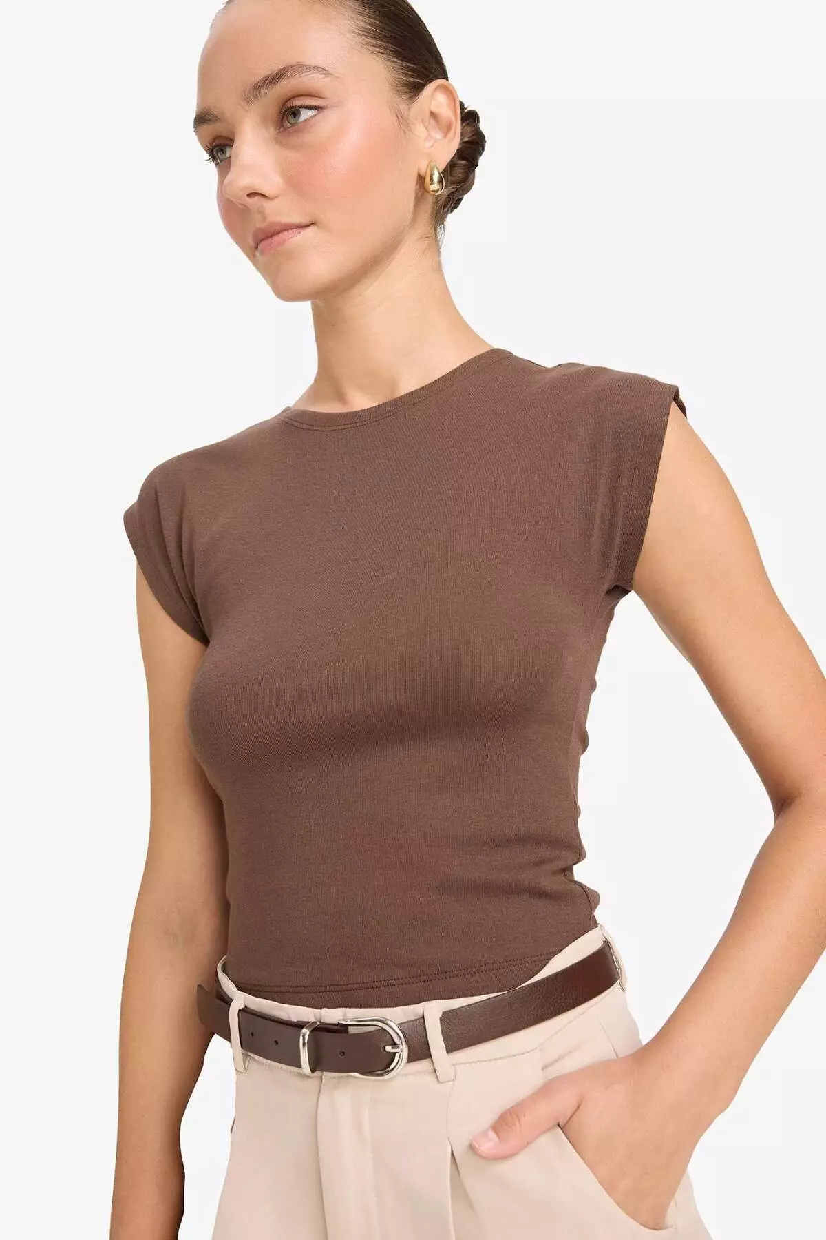 Slim Fit Tight Fit Crew Neck Basic Plain Modal Short Sleeve T-Shirt F0685Ax25Sp