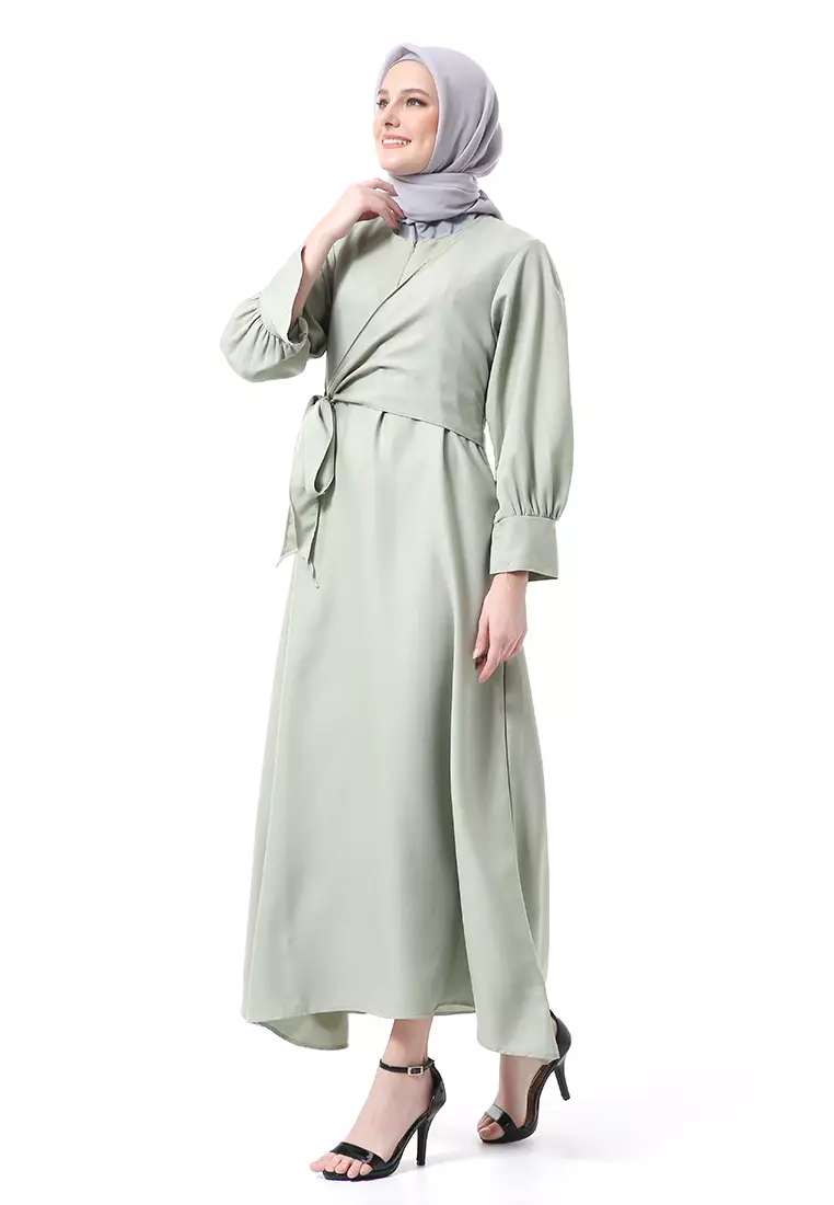 Alliyah Dress Gamis Muslimah Long Sleeve Model Balon Regular Fit Premium High Quality - Mint