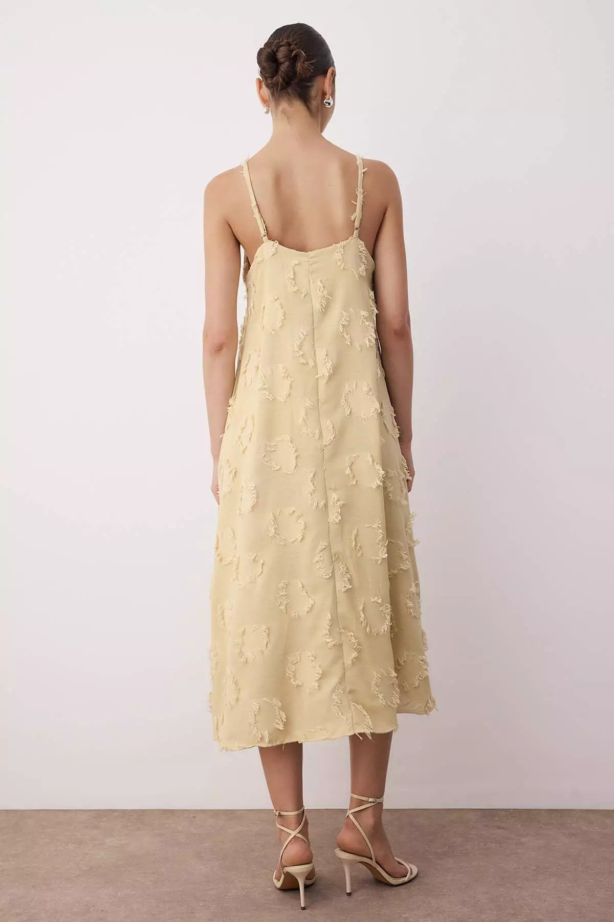 Mink Plain Midi Woven Dress