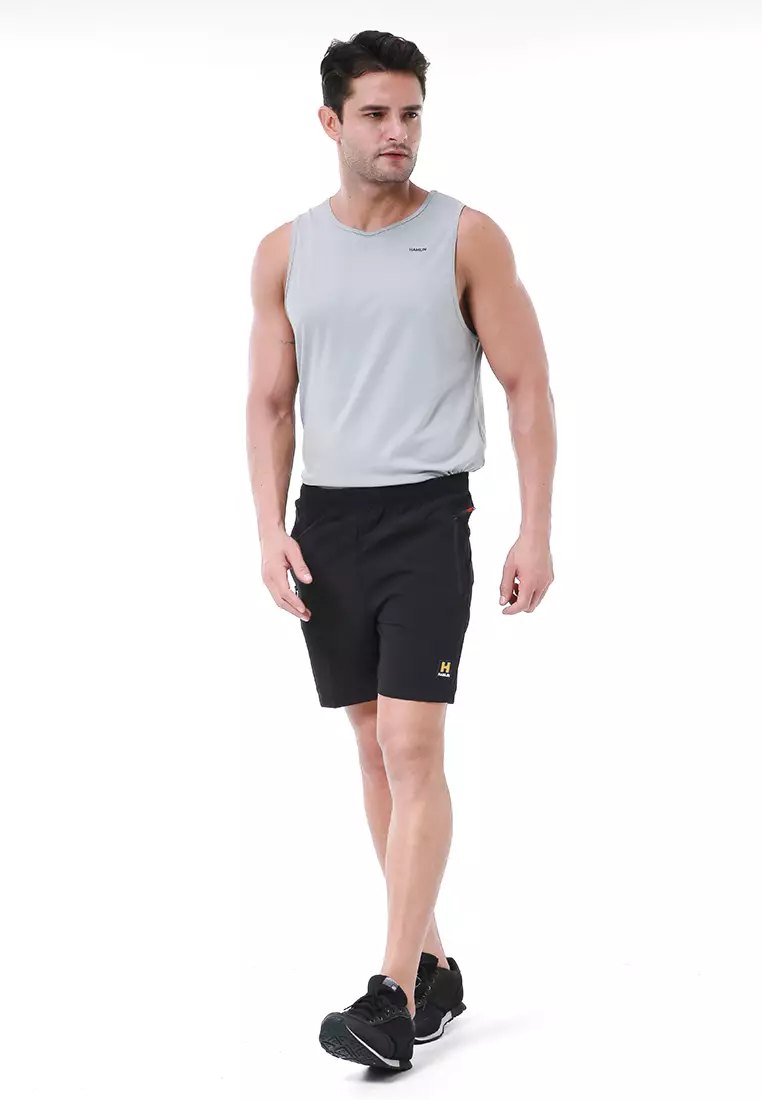 Halburt Celana Pendek Olahraga Pria Motif Polos Short Pants Simple Material Parasut ORIGINAL - Black