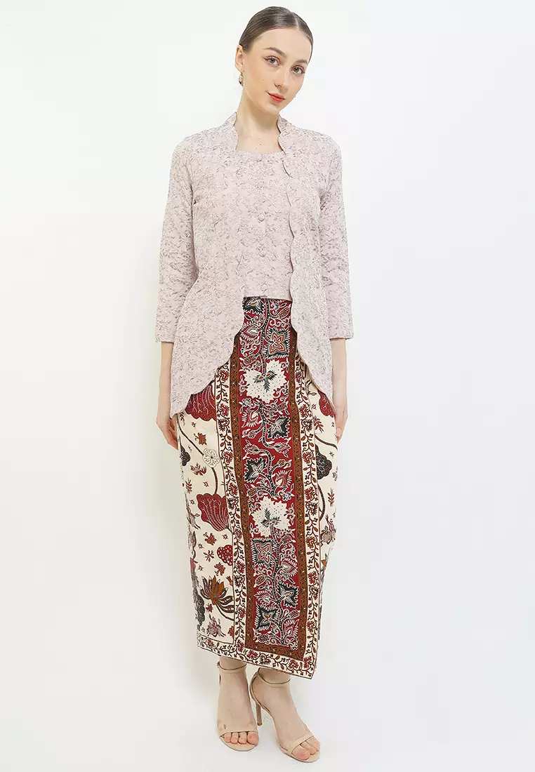 Blouse Atasan Kebaya Kutubaru Modern Wanita Kartini Kahiyang Peach Lengan Panjang
