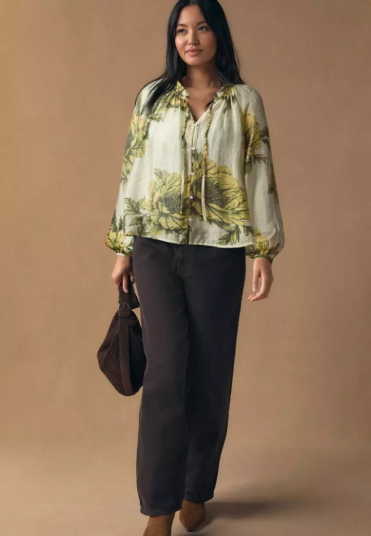 Button Front Long Sleeve Blouse