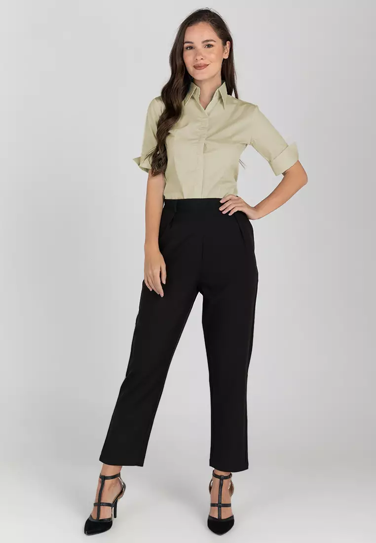 Diana 3/4 Sleeve Plain Button Down Office Blouse