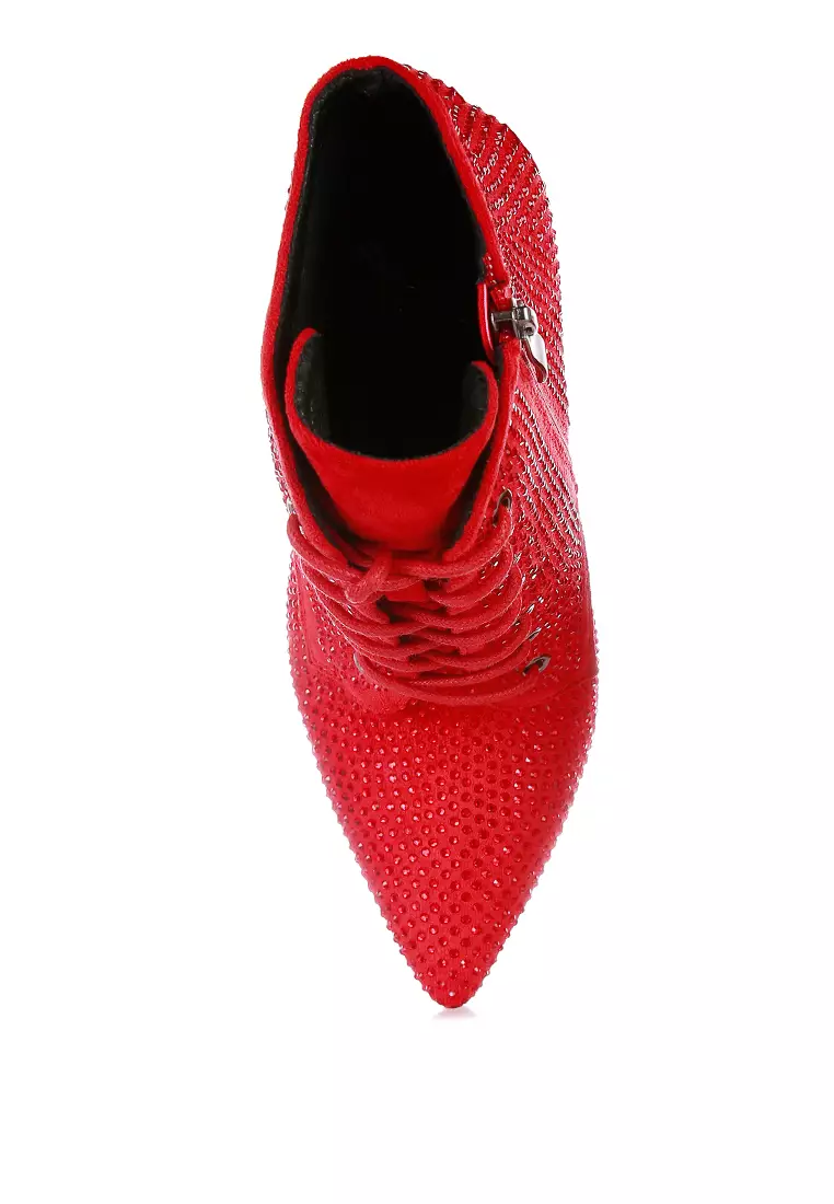 Sepatu bot berlian imitasi imitasi warna merah