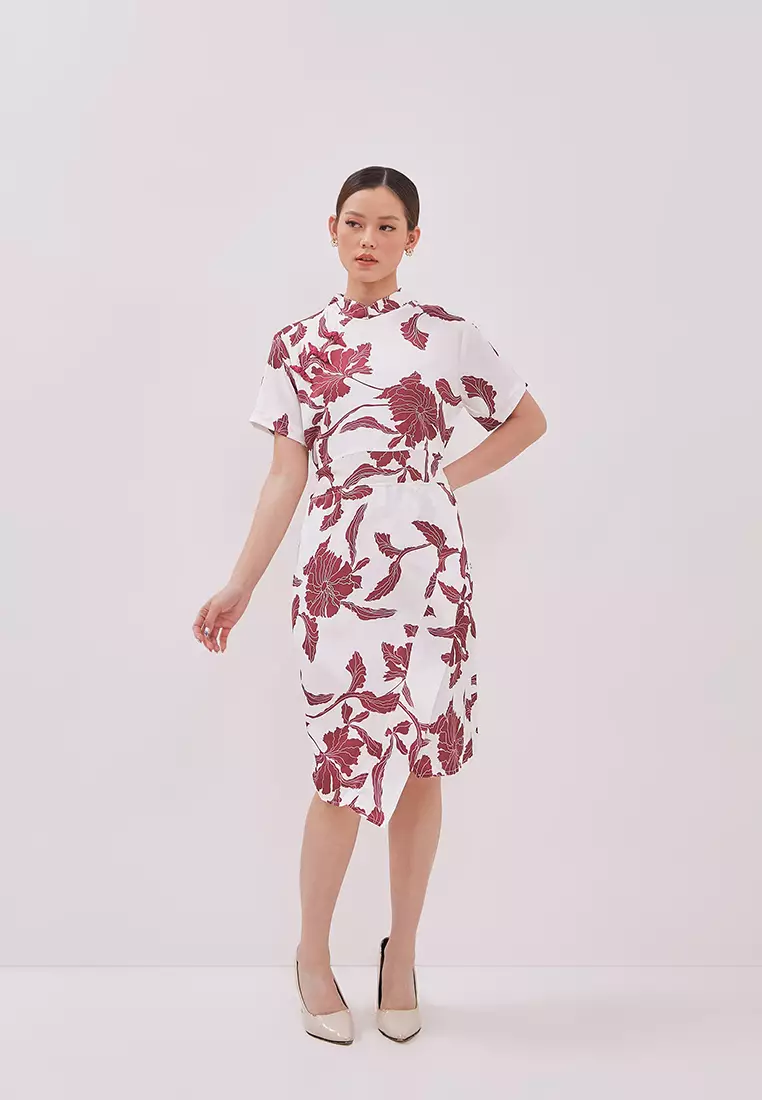 Zalora Studios Contrast Trim Cheongsam Dress in Pink 